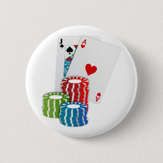Badge Rond 5 Cm Blackjack avec jetons de poker