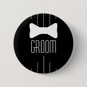 Badge Rond 5 Cm Blanc Bowtie de marié
