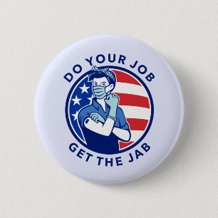 Badge Rond 5 Cm Blanc rouge et bleu pour se vacciner