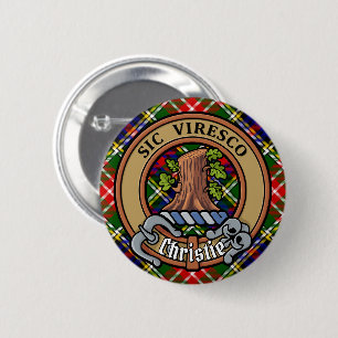 Badge Rond 5 Cm Blason de Clan Christie sur tartan