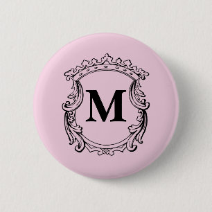 Badge Rond 5 Cm Blason de monogramme personnalisé rose clair