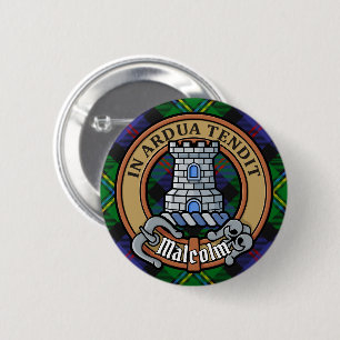 Badge Rond 5 Cm Blason du clan Malcolm sur tartan