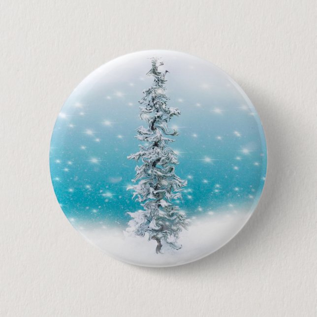 Badge Rond 5 Cm bleu arctique gelé argenté brillant à feuillage pe (Devant)
