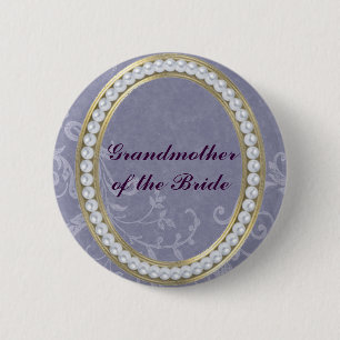 Badge Rond 5 Cm Bleu avec des perles Grand-mère du Bouton de marié