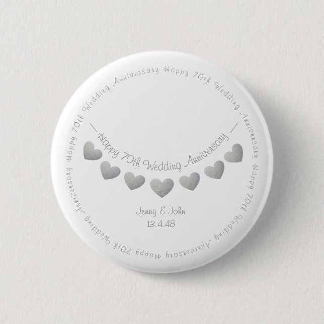 Badge Rond 5 Cm Bleu blanc 70e Mariage Platinum Anniversaire (Devant)