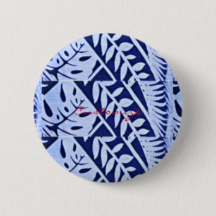 Badge Rond 5 Cm Bleu blanc Feuille Motif Thunder_Cove