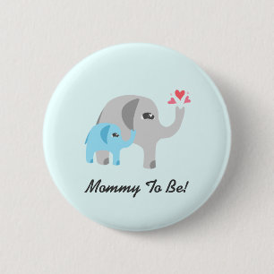 Badge Rond 5 Cm Bleu de baby shower d'éléphant