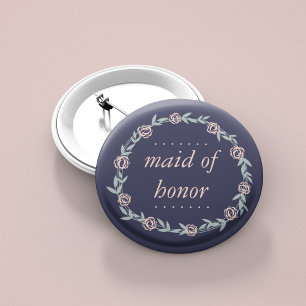 Badge Rond 5 Cm Bleu de minuit, rose vif et femme d'honneur Sage