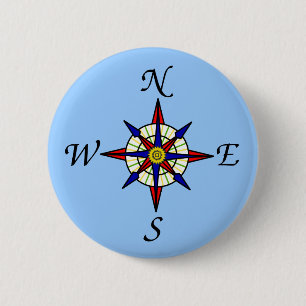 Badge Rond 5 Cm Bleu de rose de boussole