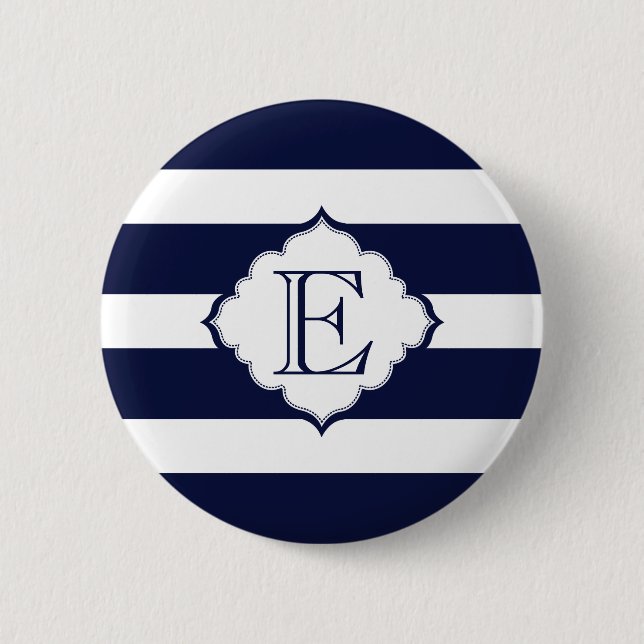 Badge Rond 5 Cm Bleu Et Blancs Motif Géométrique (Devant)