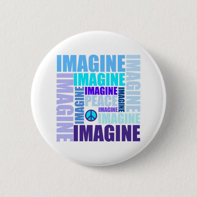 Badge Rond 5 Cm Bleu "imaginez paix" (Devant)