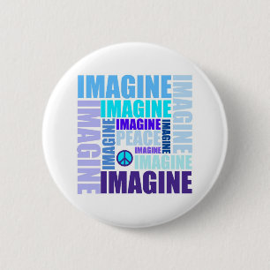 Badge Rond 5 Cm Bleu "imaginez paix"