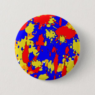 Badge Rond 5 Cm Bleu Jaune Rouge Abstrait Paint Splatters
