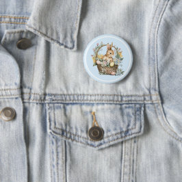 Badge Rond 5 Cm Bleu Lapin de Pâques Floral