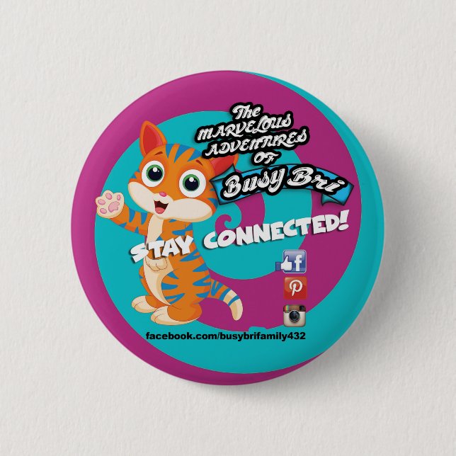 Badge Rond 5 Cm Bleu le bouton de chat (Devant)