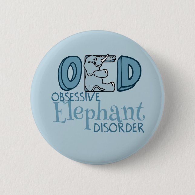 Badge Rond 5 Cm Bleu Obsédé de l'éléphant mignon (Devant)