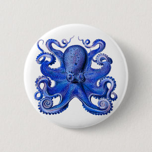 Badge Rond 5 Cm Bleu octopique de Haeckel