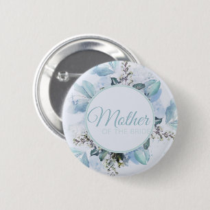 Badge Rond 5 Cm Bleu Poussiéreux Botanique Mère de la Mariée