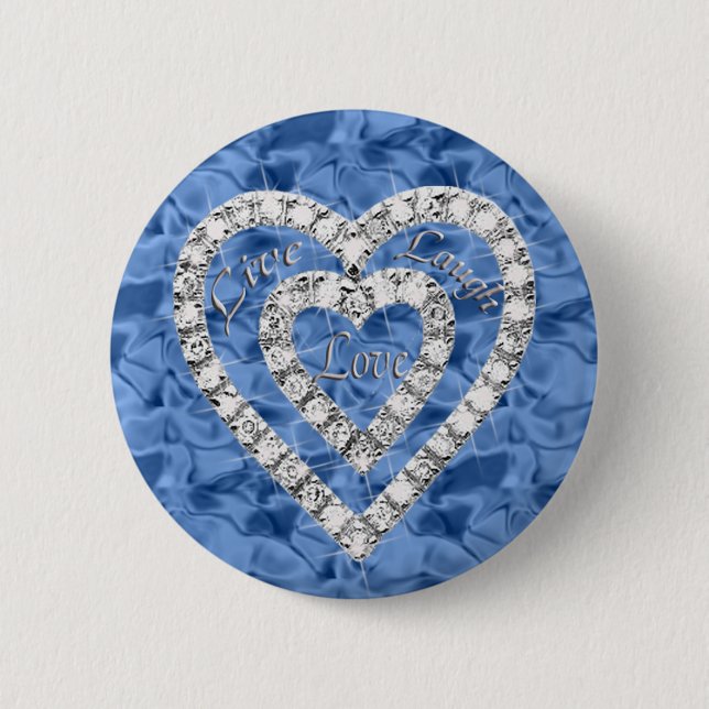 Badge Rond 5 Cm Bleu Rire en direct Love Diamond Heart Button (Devant)
