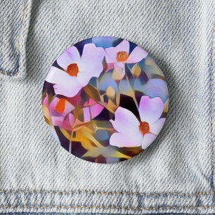Badge Rond 5 Cm Bleu rose pourpre Beau Floral