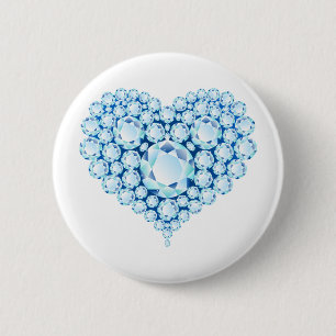 Badge Rond 5 Cm Bleu Sapphire Gems Coeur