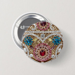 Badge Rond 5 Cm bleu turquoise or bordeaux rose bohème