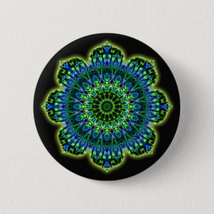 Badge Rond 5 Cm bleu vert mandala   noir