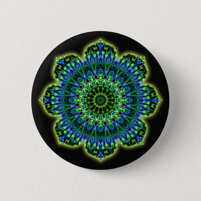 Badge Rond 5 Cm bleu vert mandala | noir (Devant)