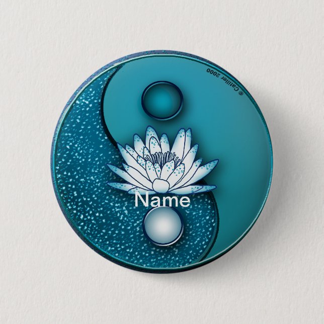 Badge Rond 5 Cm Bleu Yin Yang Lotus (Devant)