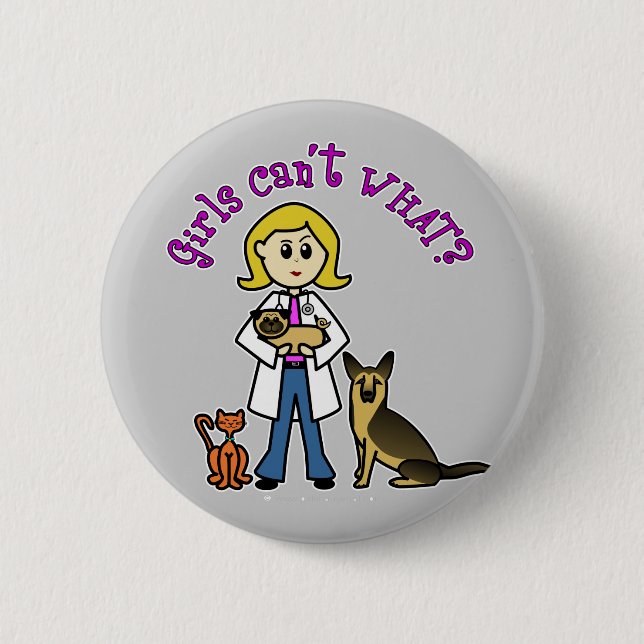 Badge Rond 5 Cm Blonde Vétérinaire (Devant)
