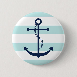 Badge Rond 5 Cm Blue Anchor on Mint Stripes