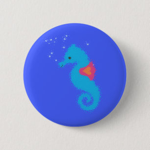 Badge Rond 5 Cm Blue Cartoon Seahorse