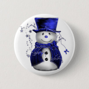 Badge Rond 5 Cm Blue Christmas Snowman