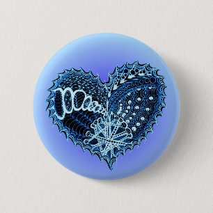 Badge Rond 5 Cm Blue Doodle Heart