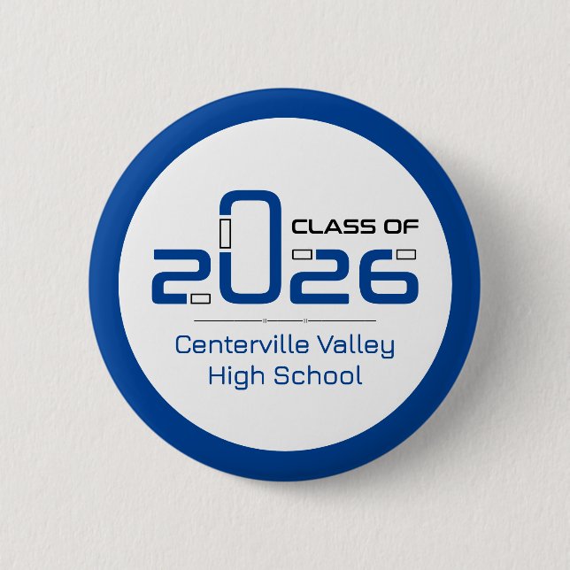 Badge Rond 5 Cm Blue Futuristic Class of 2026 (Devant)