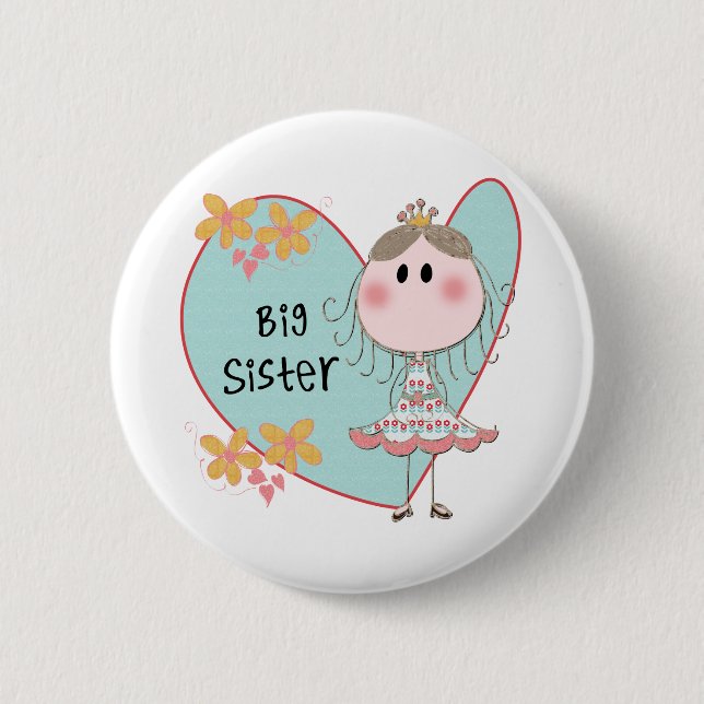 Badge Rond 5 Cm Blue Heart Princess Big Sister (Devant)