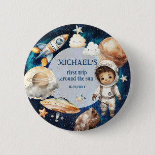 Badge Rond 5 Cm Blue Space Premier Voyage Autour Du Soleil Anniver