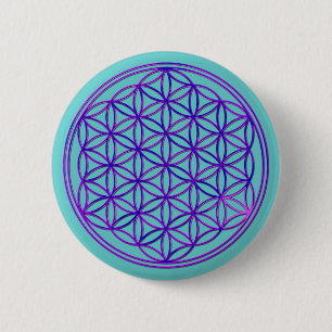 Badge Rond 5 Cm Blume des Lebens / Fleur de vie   bleu rose