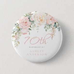 Badge Rond 5 Cm Blush & Ivory Floral 70e anniversaire