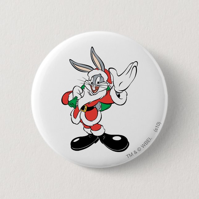 Badge Rond 5 Cm BOGS BUNNY™ Père Noël Waving (Devant)