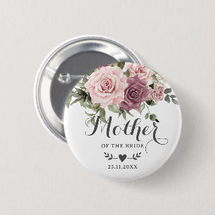 Badge Rond 5 Cm Boho Cinnamon Rose Rouge Rosé Floral Mariage Fête