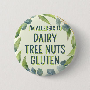 Badge Rond 5 Cm Boho Green Feuilles allergie alimentaire