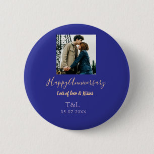 Badge Rond 5 Cm Boho moderne heureux anniversaire ajouter nom bleu