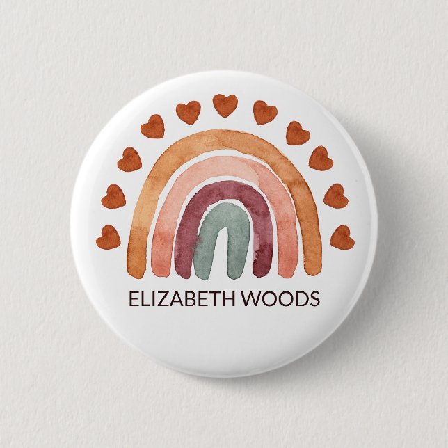 Badge Rond 5 Cm Boho moderne Rainbow & Heart Name (Devant)