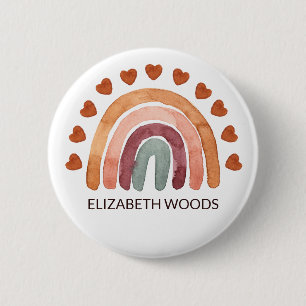 Badge Rond 5 Cm Boho moderne Rainbow & Heart Name
