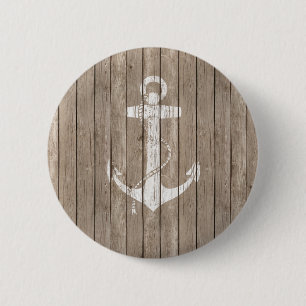 Badge Rond 5 Cm Bois affligé avec l'Ancre