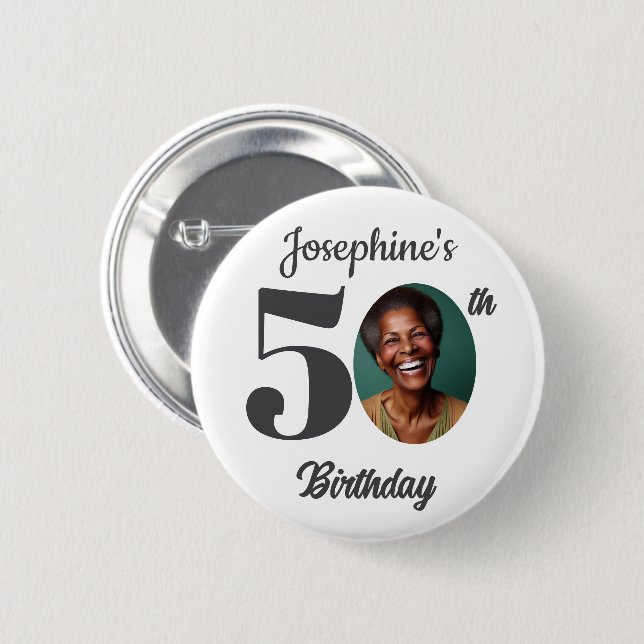 Badge Rond 5 Cm Bold 50th Birthday Party Photo Favor (Devant & derrière)