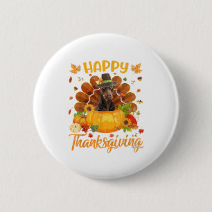 Badge Rond 5 Cm Bon thanksgiving Doberman Chien Turquie Citrouille