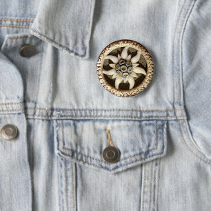 Badge Rond 5 Cm Bone Carved Edelweiss
