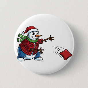 Badge Rond 5 Cm Bonhomme de neige Cornhole Noël 2026 Vacances Tail
